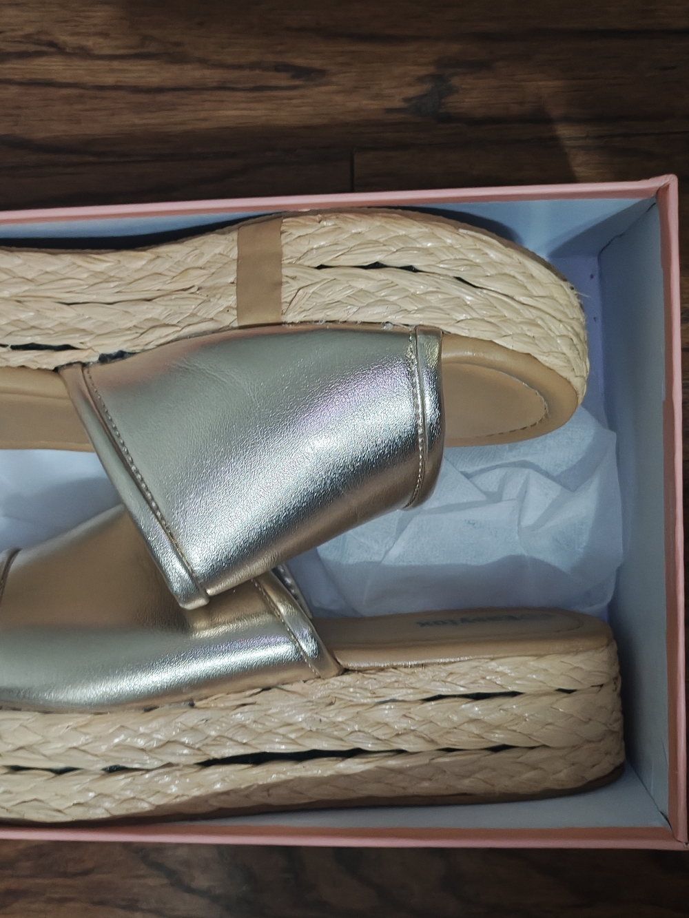 Metallic Gold Slide Espadrille Sandals - Women's